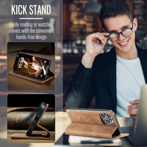 CaseMe 0013 Læder Wallet Case til iPhone 16 pro max brun brown