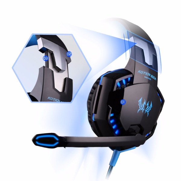 Stereo Gaming Headset Djup Bas Datorspel Hörlurar Hörlurar med LED-ljus Mikrofon för  PS4 blå blå