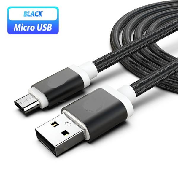 2 st 3 m micro-usb svart kabel svart