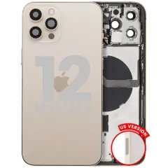 Baksida med smådelar för iPhone 12 Pro Max (amerikansk version) (begagnad OEM-dragning: klass C) (guld) guld