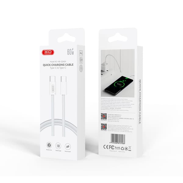 XO kabel NB-Q260A PD USB-C - USB-C 1m vit 60W vit