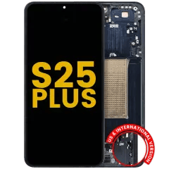 OLED-enhet med ram för Samsung Galaxy S25 Plus 5G (amerikansk och internationell version) (renoverad) (blåsvart) svart