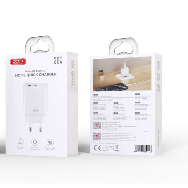 XO väggladdare CE30 PD 30W 1x USB-C 1x USB vit
