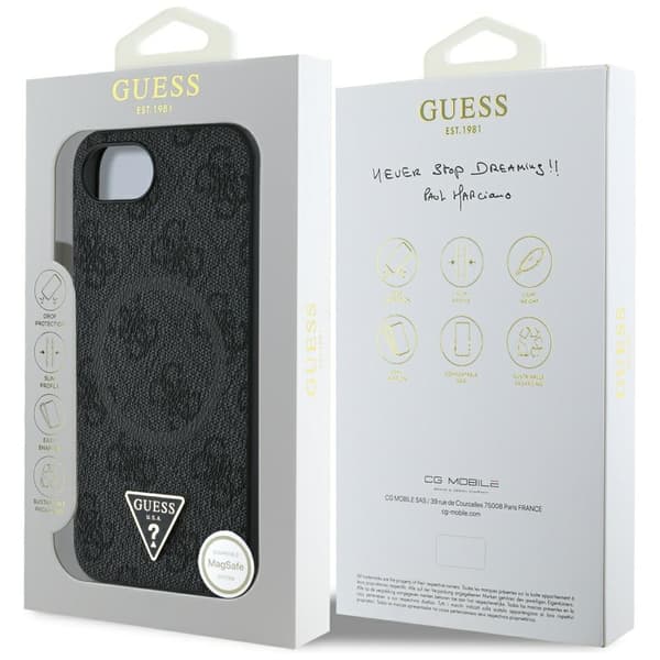Guess HC MagSafe PU 4G Ring Triangle Logo-fodral för iPhone 16e Svart
