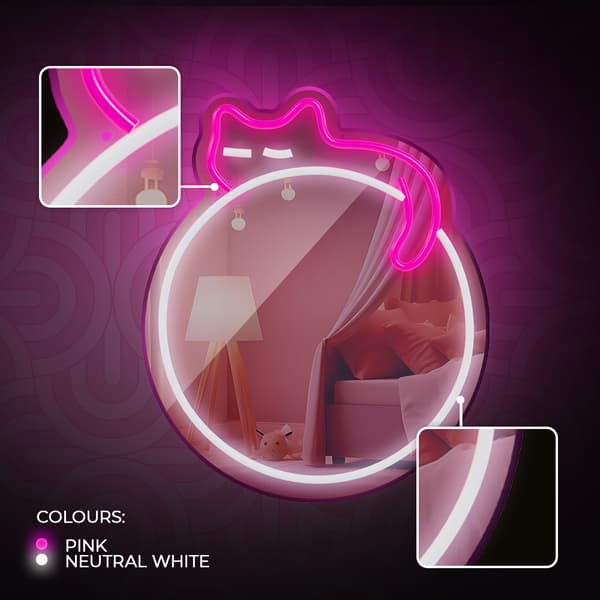 Neon SPEGEL LED SOVANDE KATT vit rosa FMNE03 Forever Light