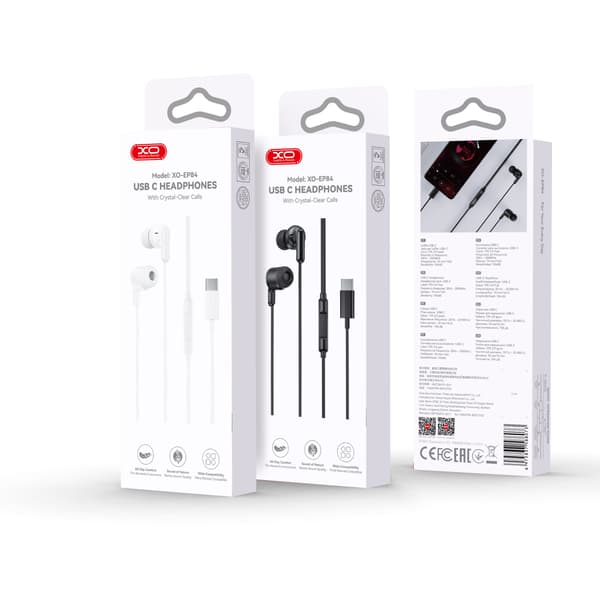XO trådbundna hörlurar EP84 USB-C vit röd