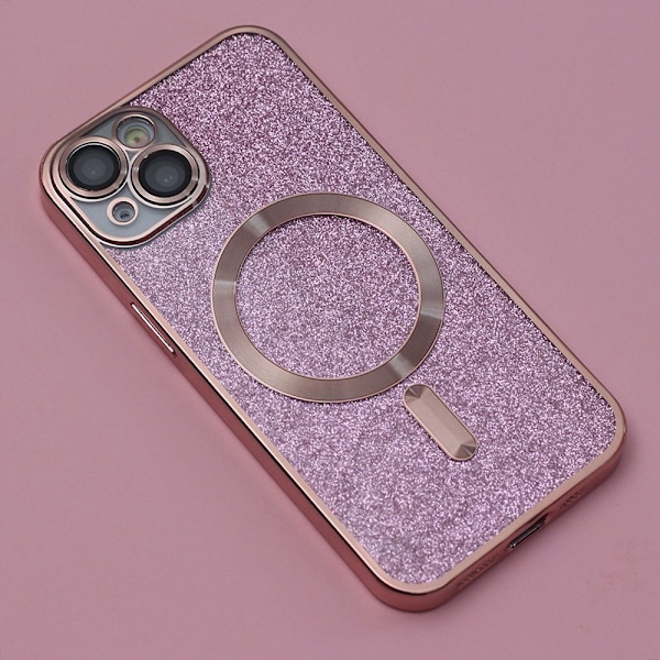 Glitter Chrome Mag-fodral för iPhone 15 plus rosa rosa