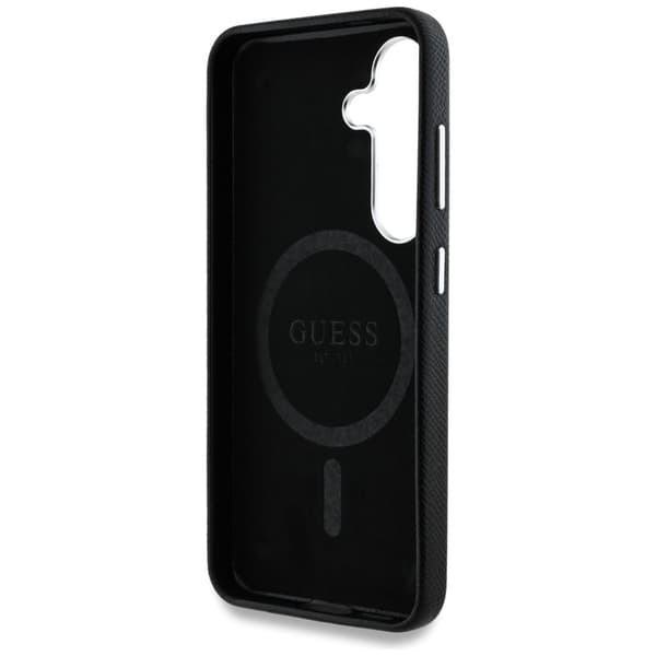 Fodral Guess Grained Triangle Logo MagSafe för Samsung Galaxy S25 svart