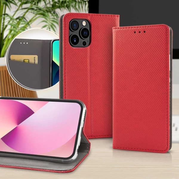 Smart bokfodral för Samsung för iPhone 15 Pro Max – Röd röd