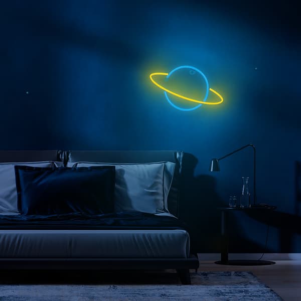 Neon LED-lampa SATURN gul blå Fladdermus + USB FLNE11 Forever Light