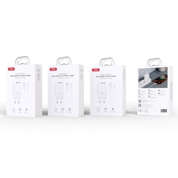 XO väggladdare CE34 2x USB 2,4A vit + USB-C-kabel