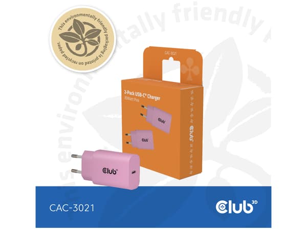Club 3D CAC-3021 30Watt Strömforsyningsadapter Pink 2 st. rosa