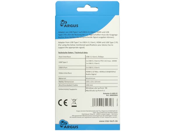 Argus H-469-01 Hub 5-portars USB-C