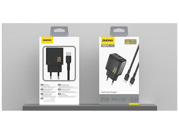 Dudao A26TCEU Adapter 25Watt 1xUSB-C 1xUSB-A (1m USB-C till USB-C-kabel ingår) svart svart