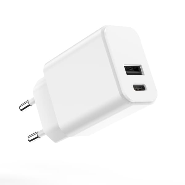 Setty laddare 1x USB + USB-C 3A 20W vit vit