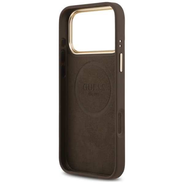 Guess 4G Logo Plate MagSafe fodral för iPhone 17 Pro Max brun