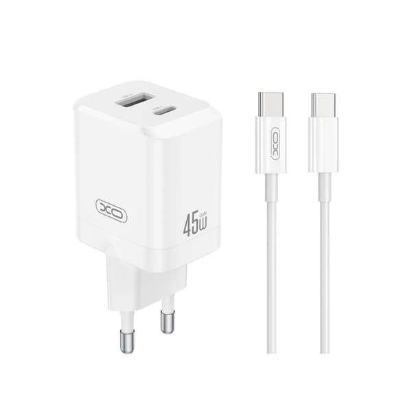 XO väggladdare CE36 PD 45W 1x USB-C 1x USB vit + kabel USB-C - USB-C