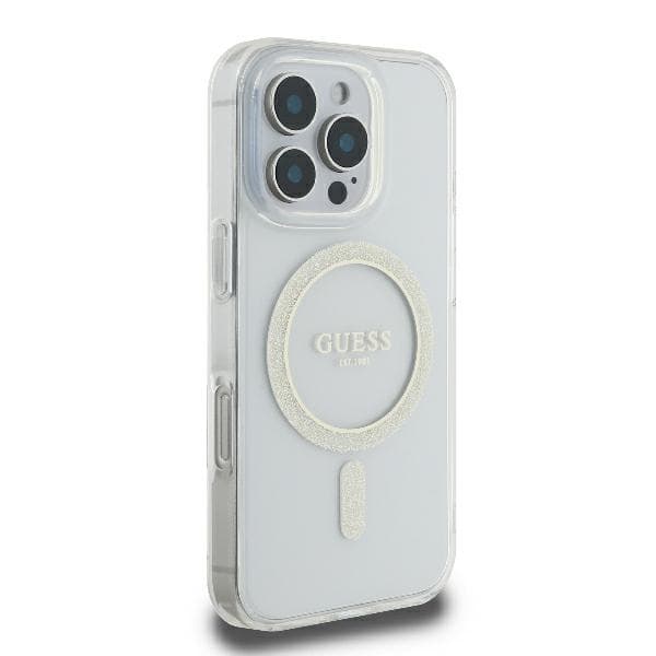 Guess HC MagSafe IML Glitter Circle fodral för iPhone 16 Pro transparent transparent