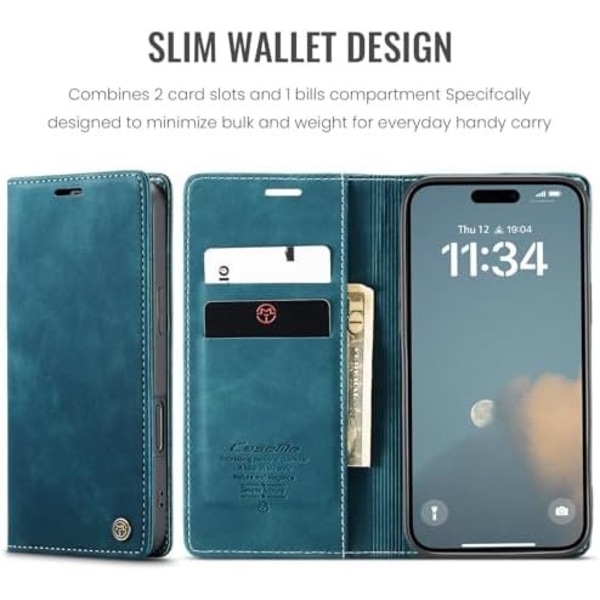 CaseMe 0013 Læder Wallet Case til iPhone 16 plus grøn green