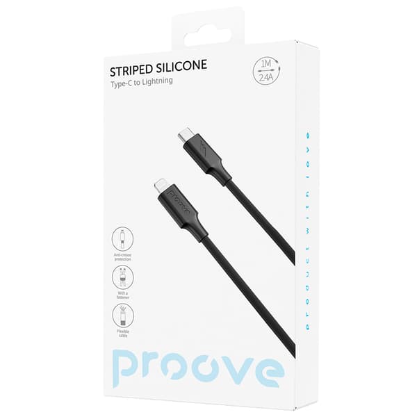 Proove kabel Randig Silikon USB-C - Lightning 1m 3A svart