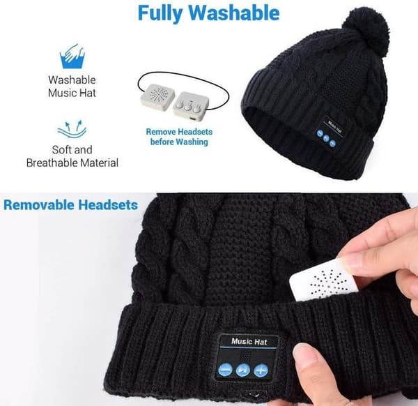 Bluetooth-mössa med pompon (svart)
