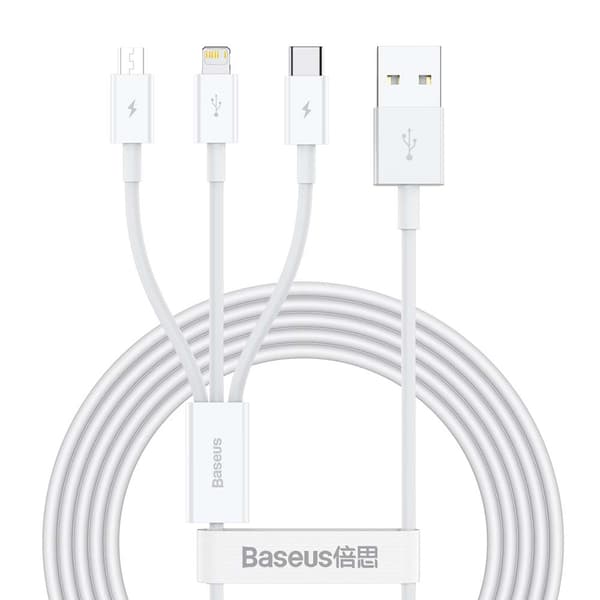 Baseus kabel 3in1 Superior USB - Lightning + USB-C + microUSB 1,5 m 3,5A vit vit