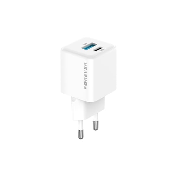 Forever TC-08-30AC GaN PD QC laddare 1x USB-C 1x USB 30W vit vit