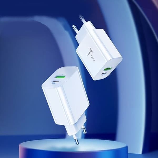 VÄGGLADDARE T-PHOX SPEEDY USB-C 20W + USB 18W QC 3.0 VIT