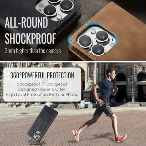 CaseMe 0013 Læder Wallet Case til iPhone 16 pro max mørk black