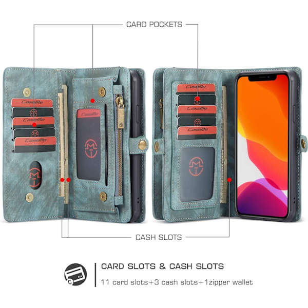 Läderfodral med dragkedja för iphone 14 pro max grön