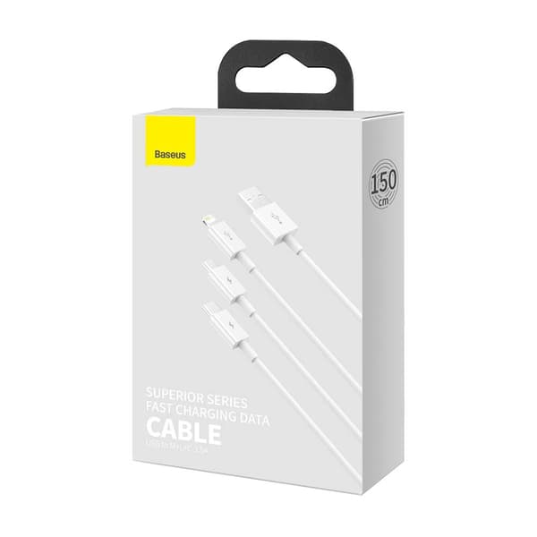 Baseus kabel 3in1 Superior USB - Lightning + USB-C + microUSB 1,5 m 3,5A vit vit