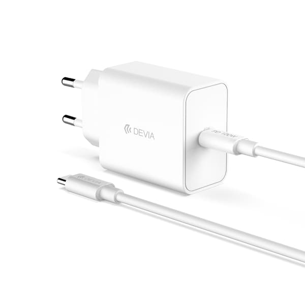 Devia väggladdare Rocket PD 45W 1x USB-C vit + kabel USB-C - USB-C