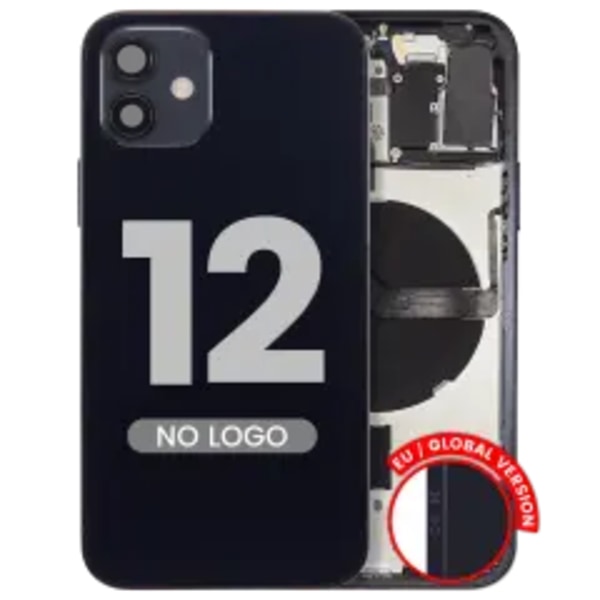 Baksida med smådelar för iPhone 12 (EU / Global version) (Eftermarknad Plus) (Svart)