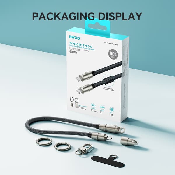 BWOO Lanyard-kabel USB-C - USB-C 0,3m 60W med rem