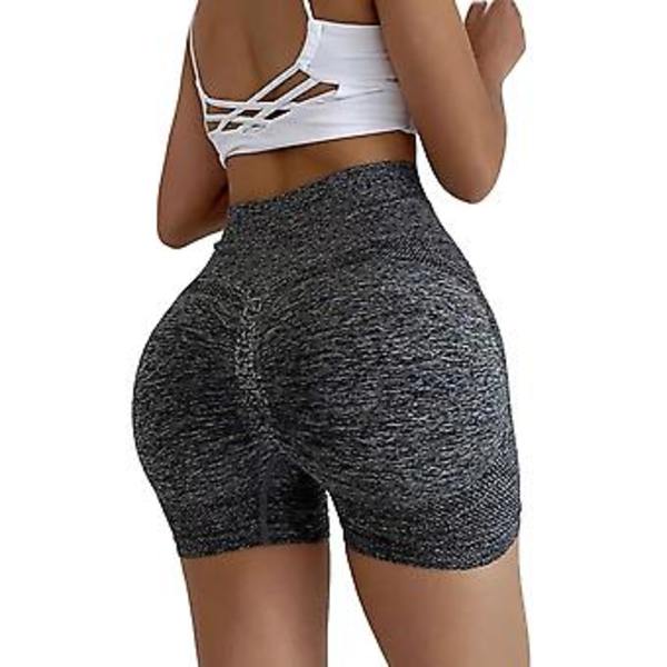 Dam Yoga Shorts med Hög Midja, Butt Lift, Träning, Yoga, Löpning, Gym, Nylon Shorts, Träning, Fitness, Sportkläder (M Grå)