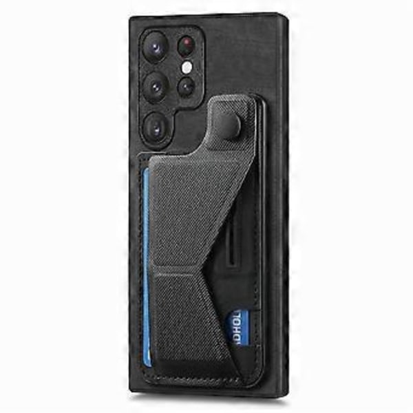 Samsung Galaxy S25 Ultra -kotelo korttipaikalla ja jalustalla, retro nahkainen takakansi - Musta (Musta)