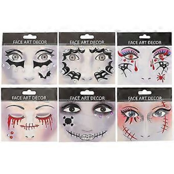 6 Ark Halloween Ansikts Tatueringar Klistermärken Tillfälliga Tatueringar Party Ansiktsklistermärken Blandad Stil