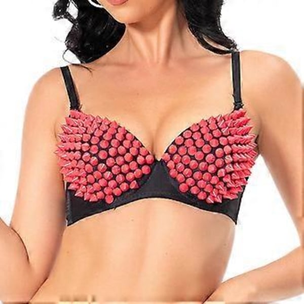 Nithäftad Korsett Handgjorda Underkläder Lyx Push up BH för Klubbdamer Flickor Show (XL rosröd)