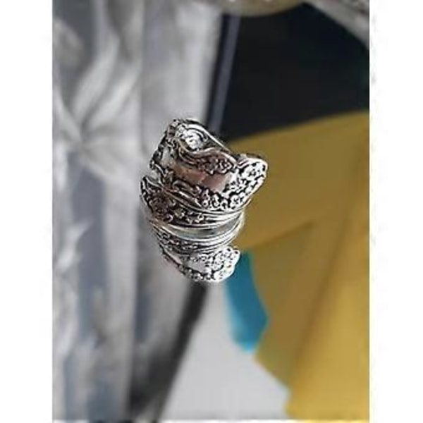 Säädettävät lusikkarenkaat naisille ja miehille, hopea, vintage-kukallinen risti, boho (seos 1 risti, säädettävissä)