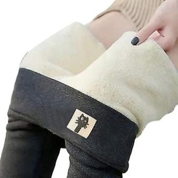Dame Termiske Leggings Tykke Vinter Fleecefôret Varme Høy Midje Stretch Bukser (L Kitten Mørk Grå)