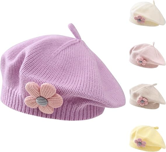 Babyhatt höst och vinter flicka söt blomma basker barn ullmössa