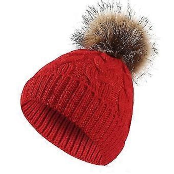 Unisex Löysä Pipo Tupsulla Talvinen Lämmin Neulottu Laskettelumyssy -NMAOV (Punainen)