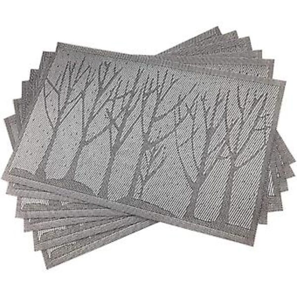 Pöytäliinat PVC, 6 kpl setti, pöytäliinat 6 kpl setti PVC kudottu vinyyli pöytäliinat pöytäliinat luonnollinen väri (6 kpl, hopeapuu)