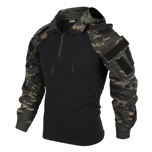 Us Camouflage Military Combat T-shirt Herr Taktisk skjorta Airsoft Paintball Camping Jakt Kläder Black Black S