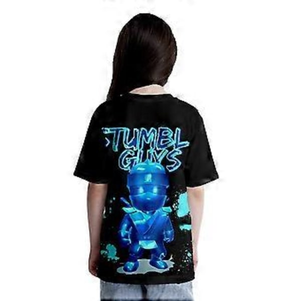 Stumble Guys 3D-tryckta T-shirts med korta ärmar, avslappnade toppar för barn, pojkar och flickor, sommar-T-shirts (6-7 år B)