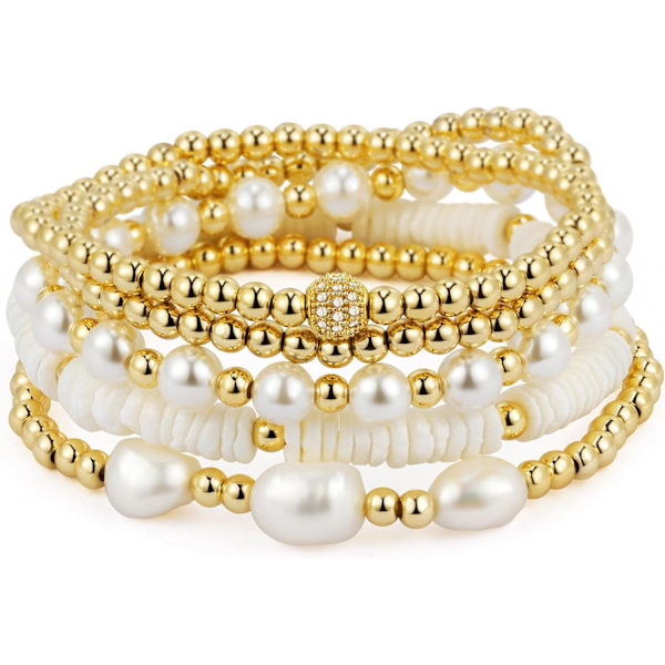 Guld Armbånd til Kvinder Perle Armbånd Guld Armbånd Stak Perlearmbånd til Kvinder 14K Guldbelagt Stræk Perle Kugle