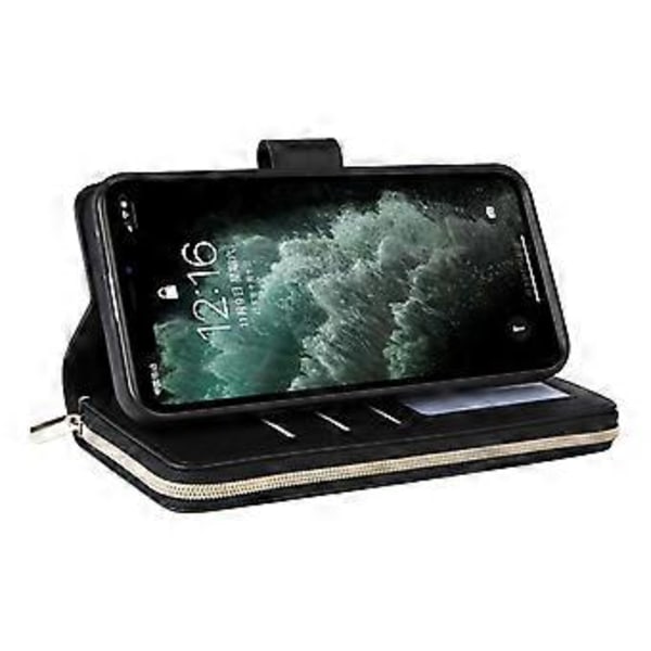 Til iPhone 11 Pro Etui Rhombus PU Læder Flip Telefon Cover Lynlås Pung (Style A)