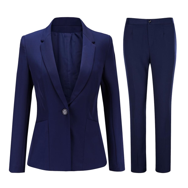 Yynuda Womens 2-piece Notched Lapel Jacket One Button Slim Business Suit (blazer + Pants) Navy  Blue Navy  Blue XL
