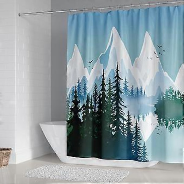 Snowy Mountains Bruseforhæng 180*200cm, Landskabs Bruseforhæng Vandtæt Polyester Bruseforhæng med 12 Kroge til Juledekoration, Badeværelse