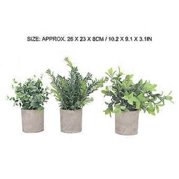 3-pack Konstgjord Krukväxt Dekorativ Falsk Fusk Krukväxter Eukalyptus för Skrivbord Kontor